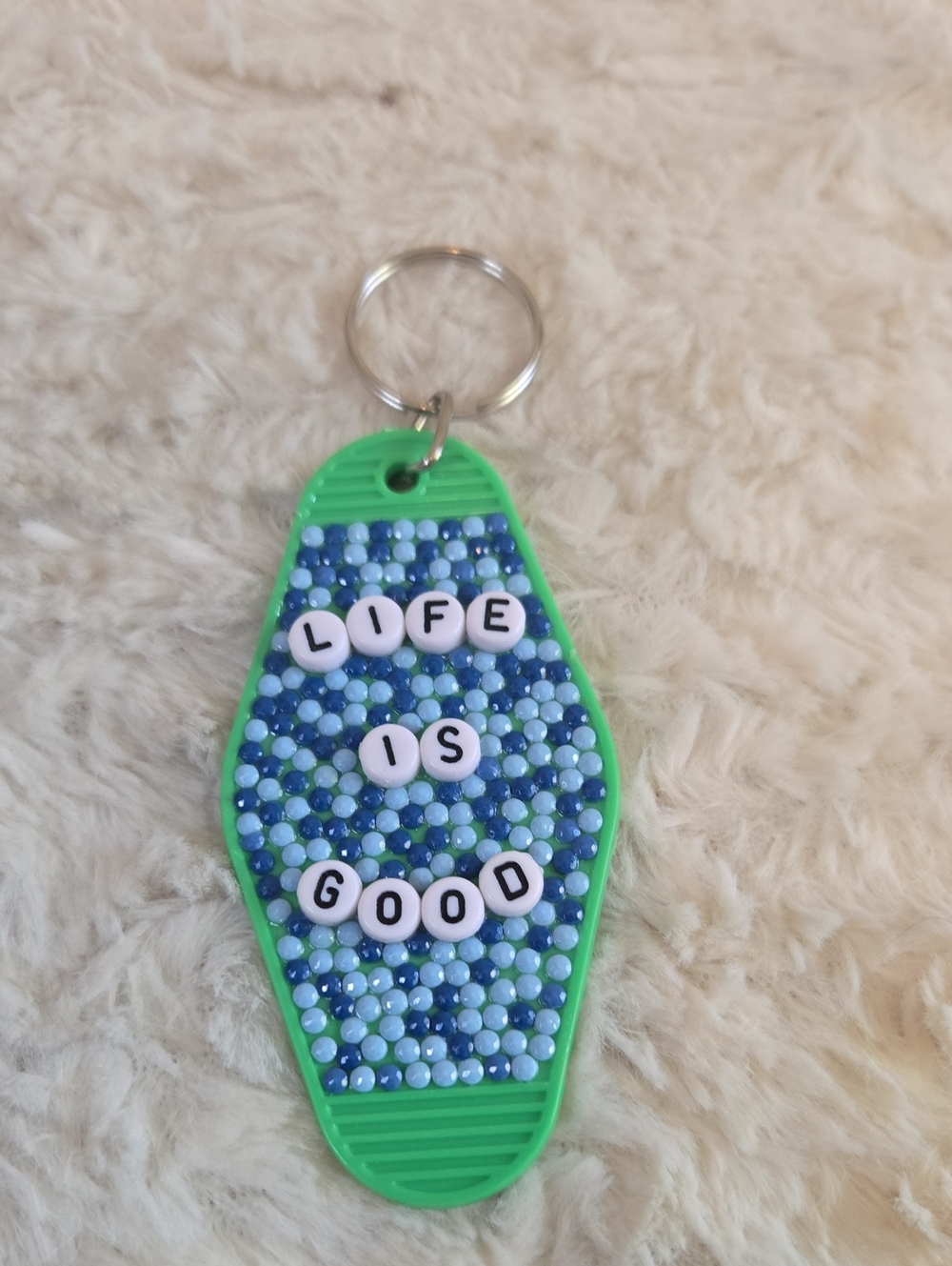Handmade Life Is Good Beaded Green Keychain - Home Accents